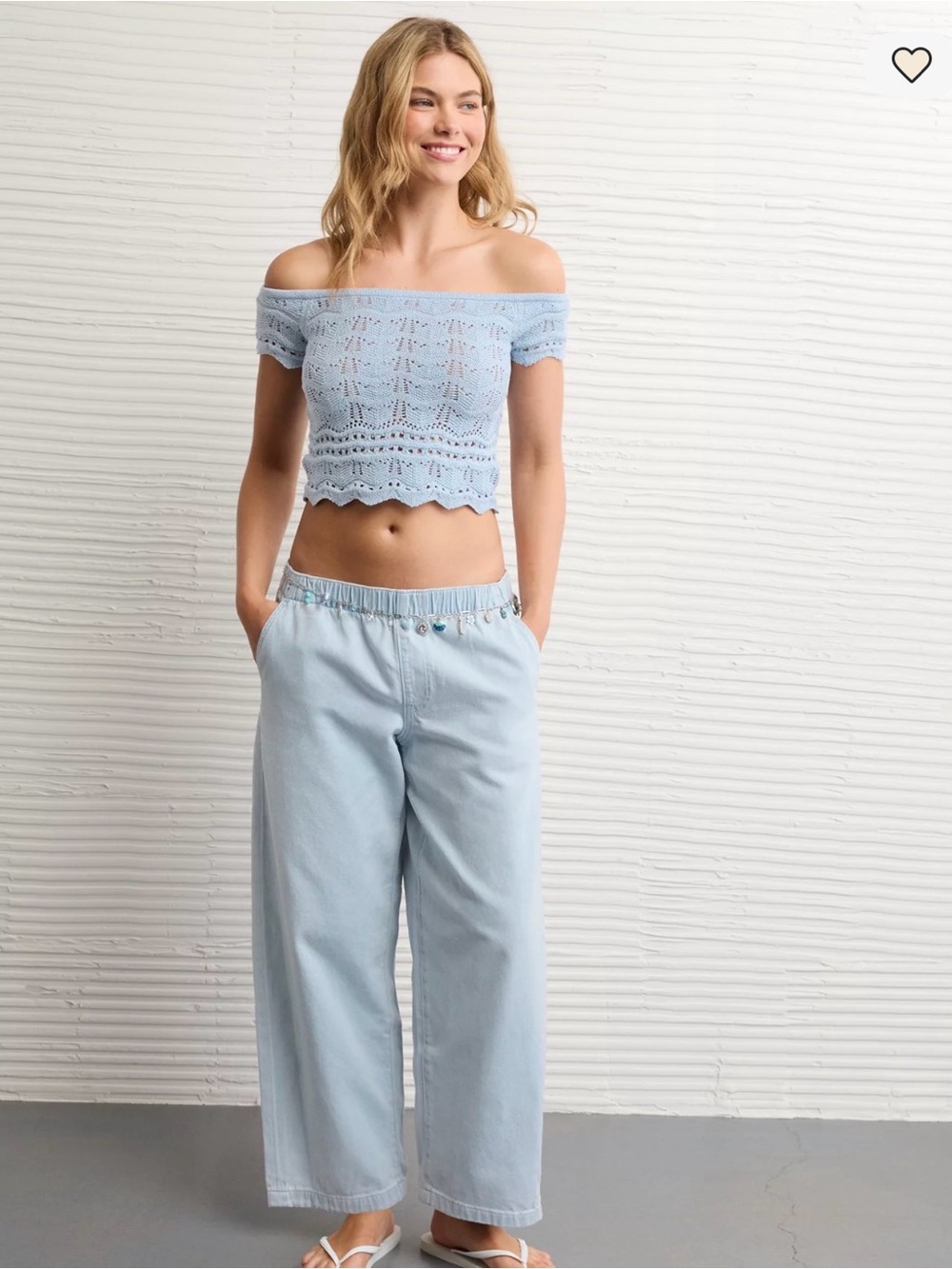 American Eagle Outfitters Ice Blue Off-the-Shoulder Knit Top size M